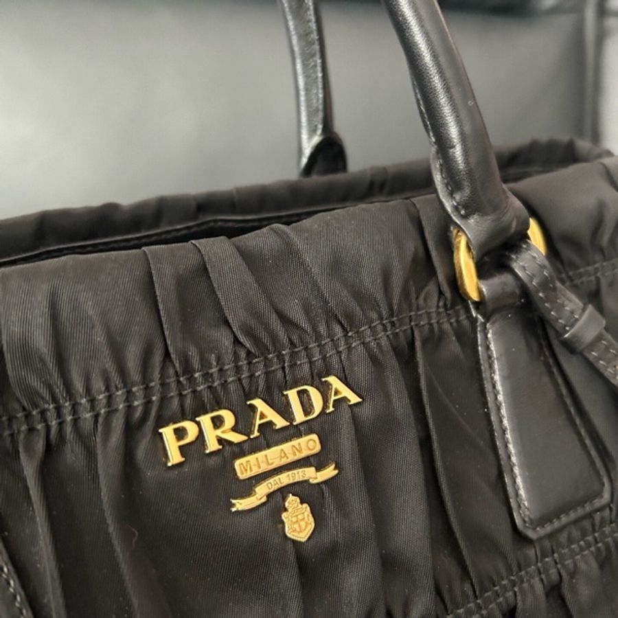 Prada 普拉達 黑色 尼龍 褶皺 手提包 附件:肩帶-6