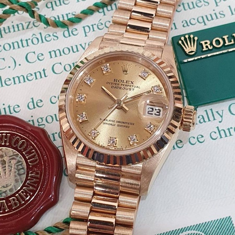 ROLEX 勞力士69178 Datejust 18K金 蠔式女錶 台灣公司貨 金色十鑽面盤 錶徑26mm 自動上鍊 大眾名錶B1270-5