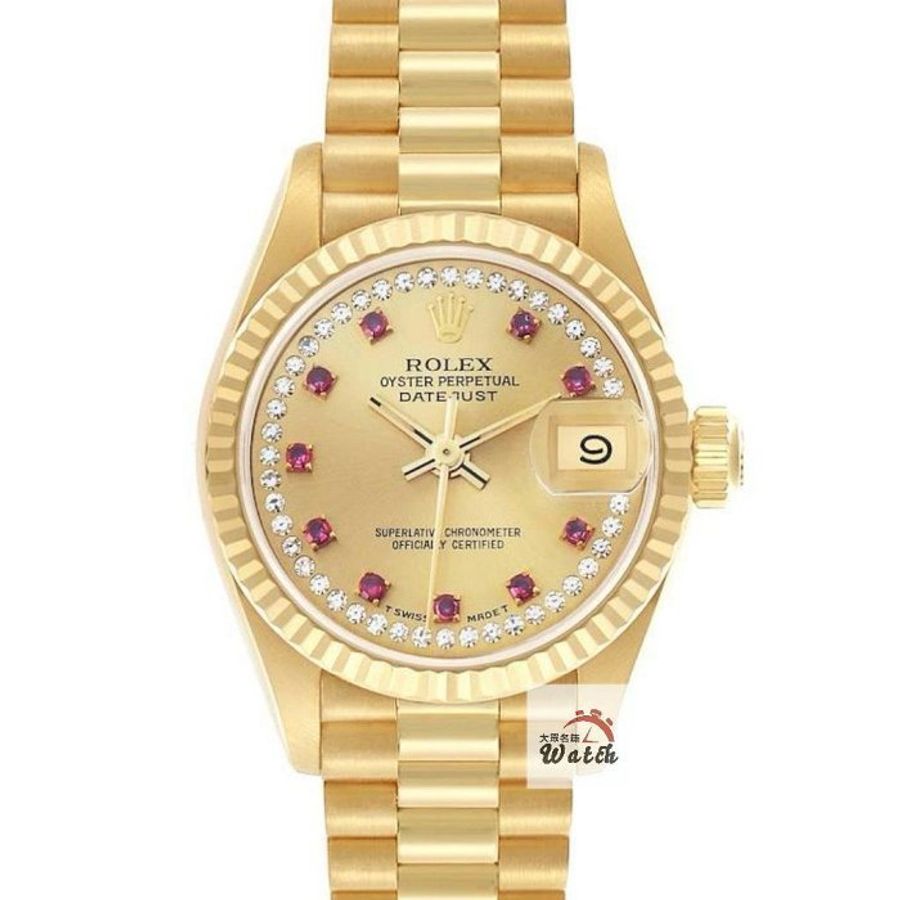 【大眾名錶】ROLEX勞力士 69178 Datejust 女錶18K蠔式 小紅寶石多層鑽面盤 太陽圈 錶徑26mm 自動上鍊 大眾名錶G271-0