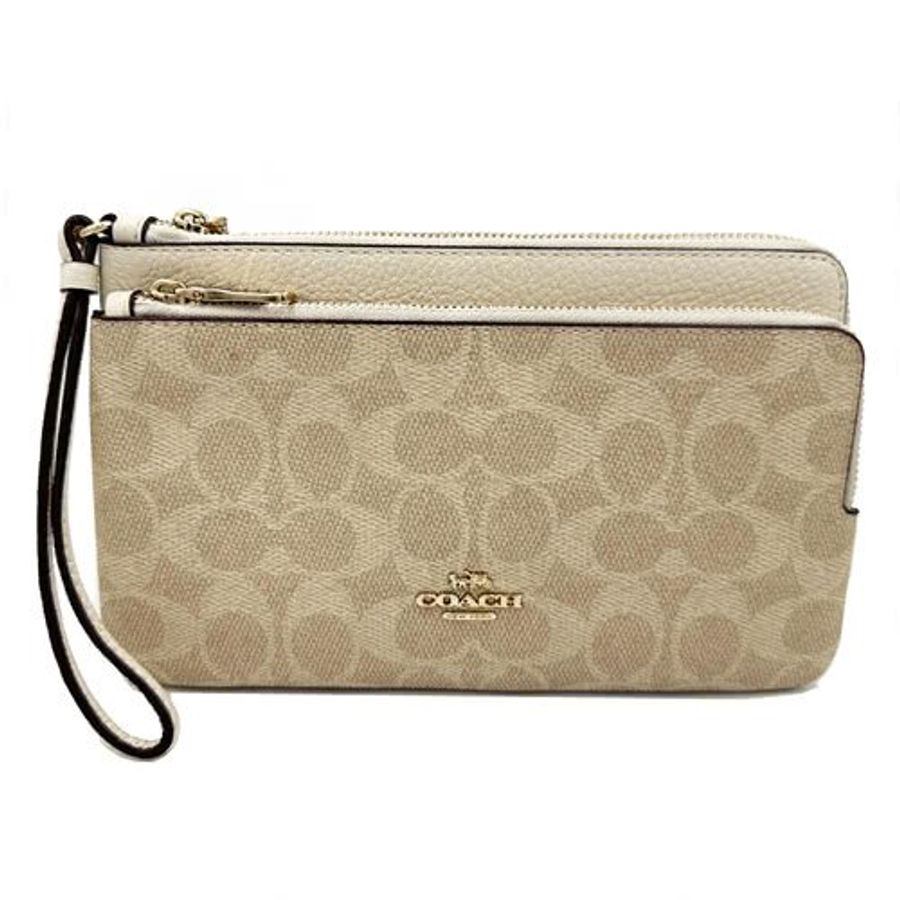 【全新】COACH C LOGO長夾式雙層大手拿包/零錢包(蕎麥白)-0