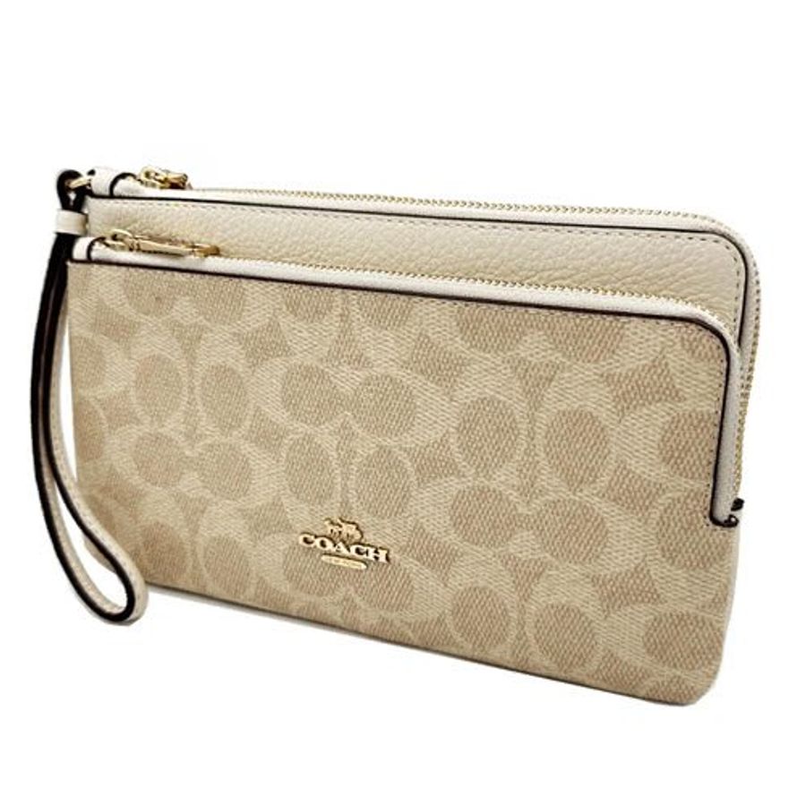【全新】COACH C LOGO長夾式雙層大手拿包/零錢包(蕎麥白)-1