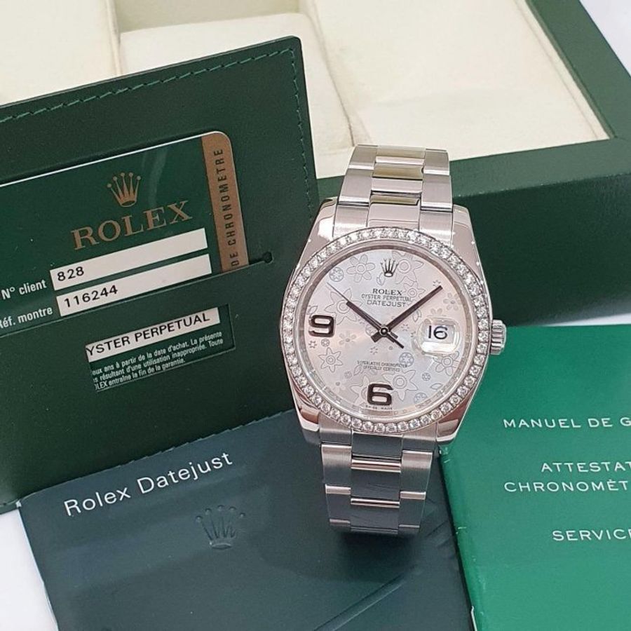 【大眾名錶】ROLEX勞力士 116244 Datejust 蠔式日誌 原廠鑽圈 銀色花朵數字面盤 大眾名錶B1339-1