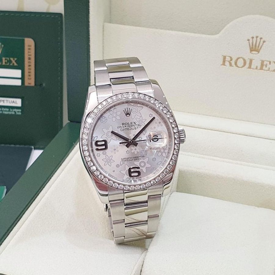 【大眾名錶】ROLEX勞力士 116244 Datejust 蠔式日誌 原廠鑽圈 銀色花朵數字面盤 大眾名錶B1339-3