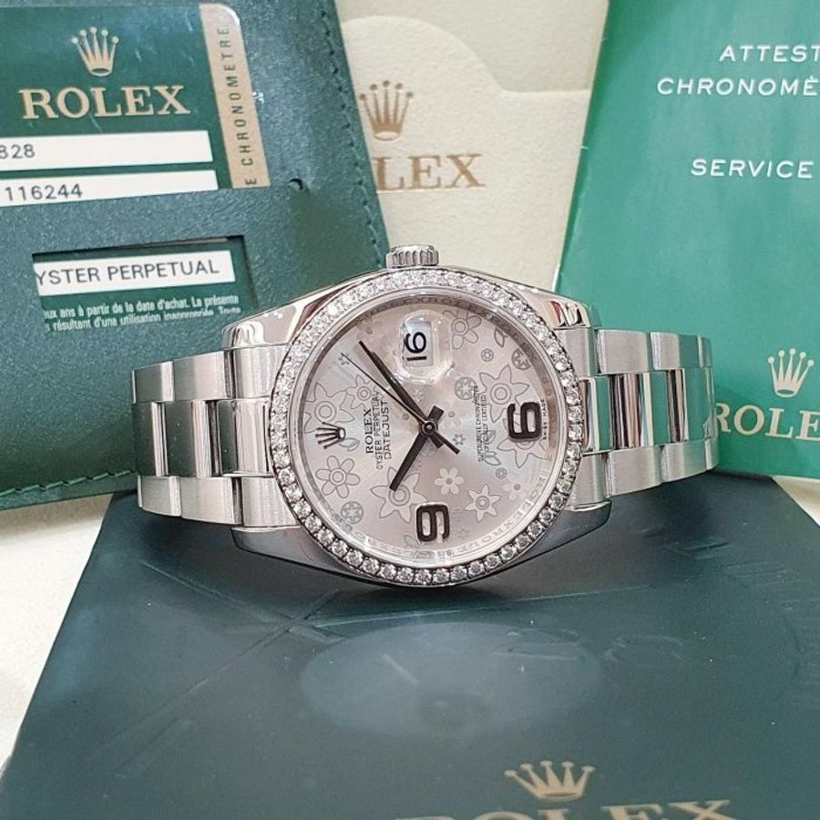 【大眾名錶】ROLEX勞力士 116244 Datejust 蠔式日誌 原廠鑽圈 銀色花朵數字面盤 大眾名錶B1339-4
