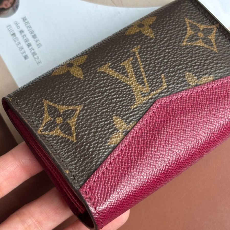 停產款式 ::LOUIS VUTTION:: LV M61273 Sarah Multicartes 經典花紋拼紅色皮革釦式風琴卡包-3