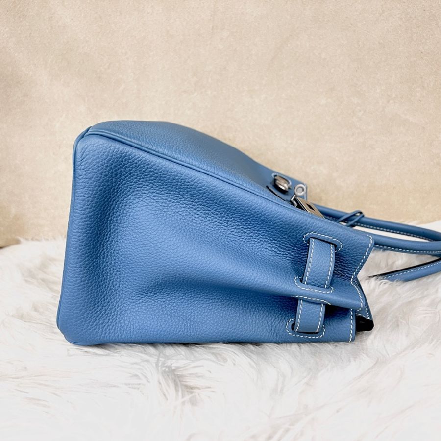 Hermes 75牛仔藍Togo皮銀釦Birkin30-3