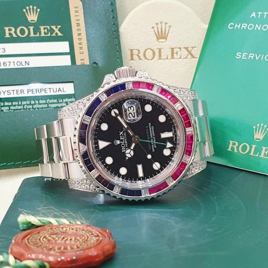 【大眾名錶】ROLEX 勞力士116710LN改116759SARU 2011/06 GMT兩地時區 精鑲紅藍寶石鑽圈/鑽腳 錶徑40mm 自動上鍊 大眾名錶G258-1
