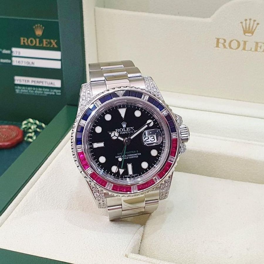 【大眾名錶】ROLEX 勞力士116710LN改116759SARU 2011/06 GMT兩地時區 精鑲紅藍寶石鑽圈/鑽腳 錶徑40mm 自動上鍊 大眾名錶G258-4