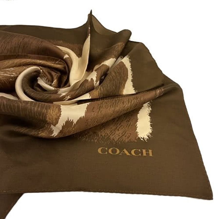 [全新] COACH 100%蠶絲絲巾領巾方巾圍巾(乳牛紋)-1
