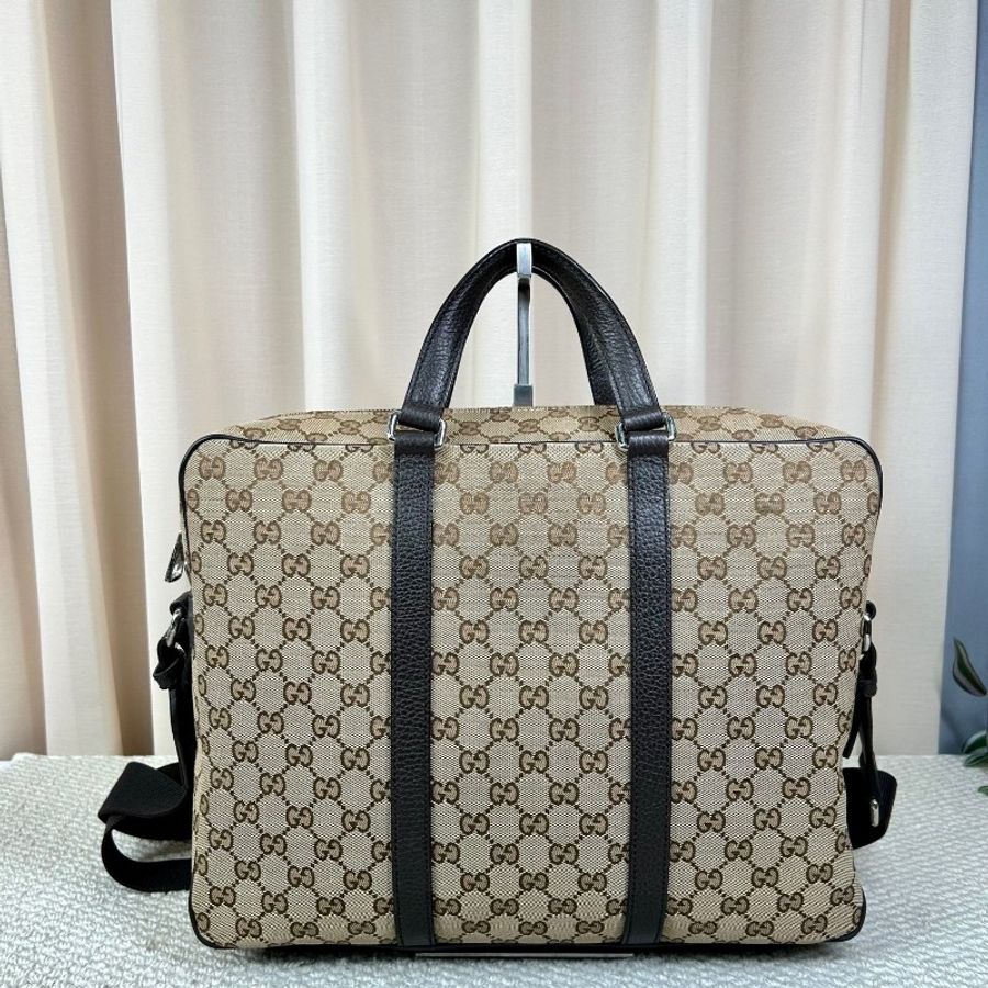 Gucci古馳經典老花公文包 帆布拼皮 銀色五金-1