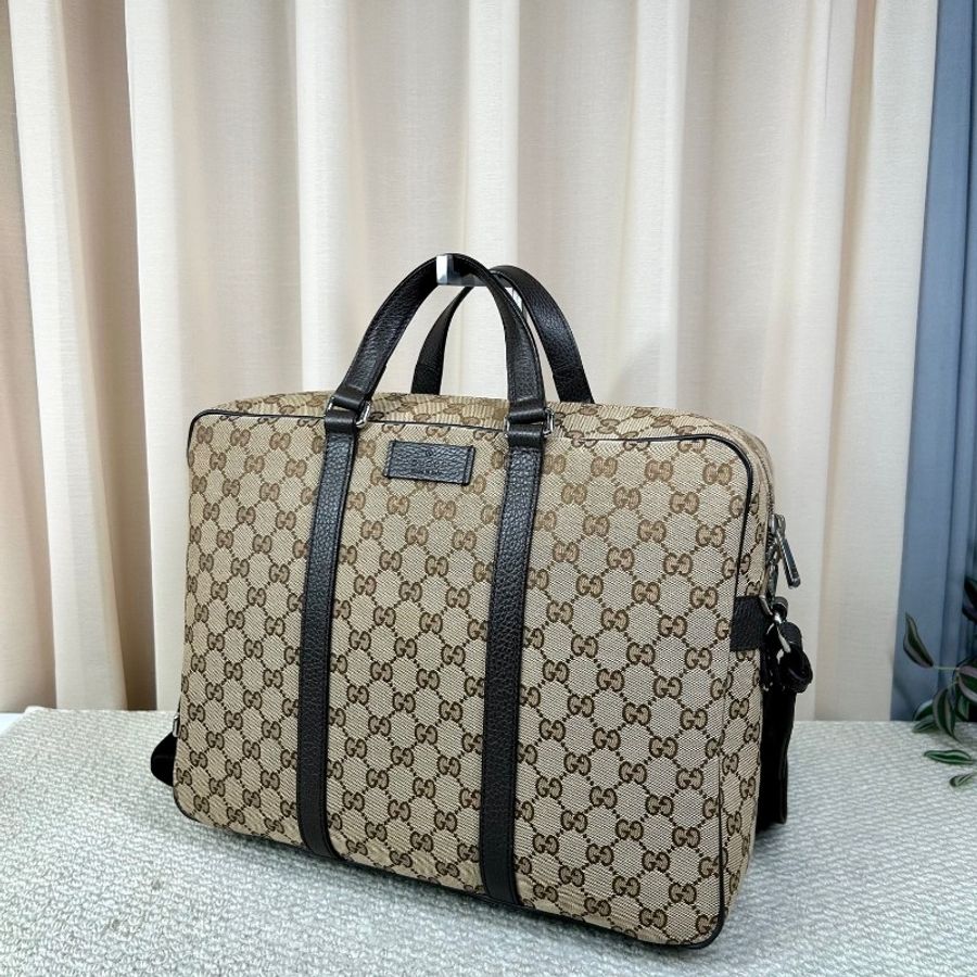 Gucci古馳經典老花公文包 帆布拼皮 銀色五金-3