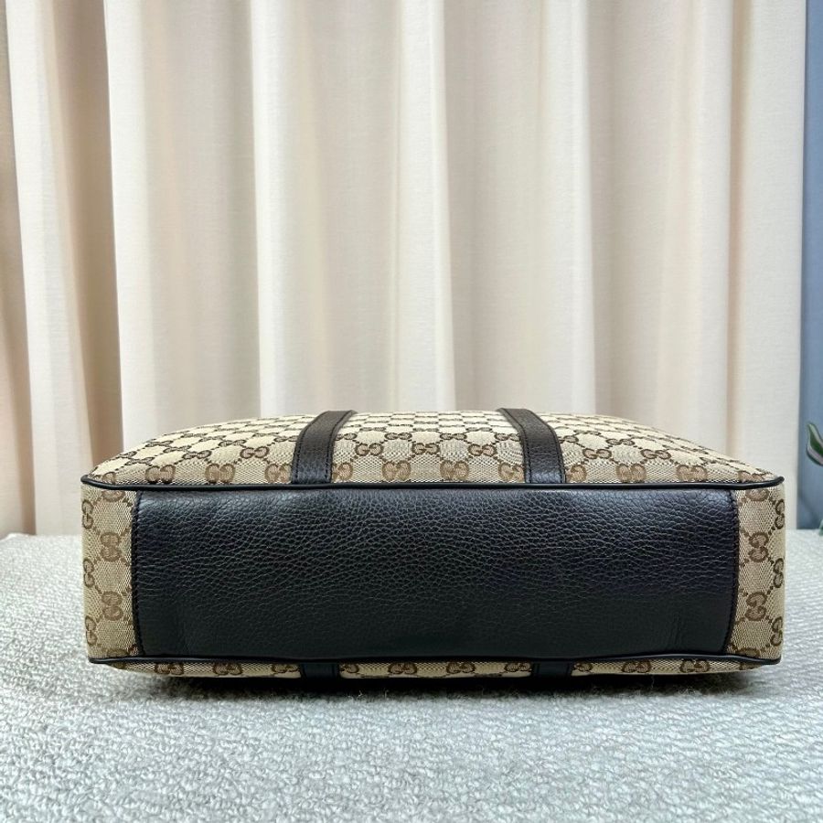 Gucci古馳經典老花公文包 帆布拼皮 銀色五金-4