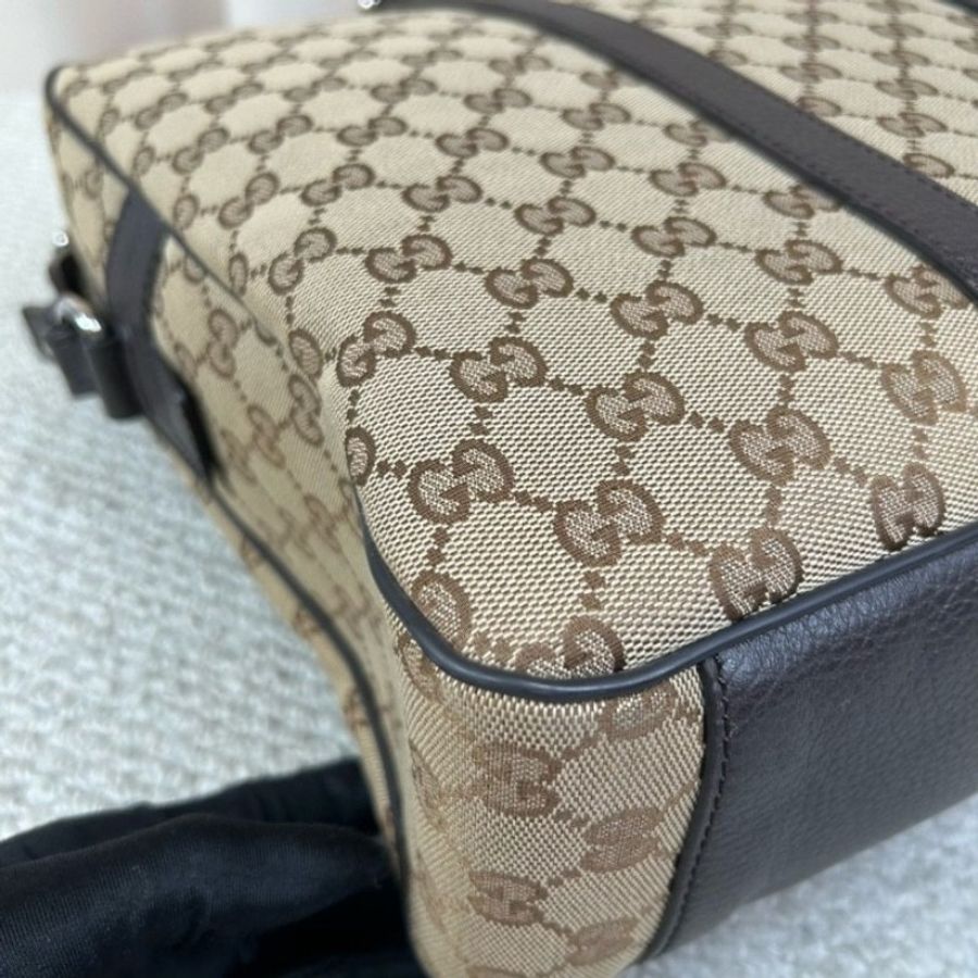 Gucci古馳經典老花公文包 帆布拼皮 銀色五金-5