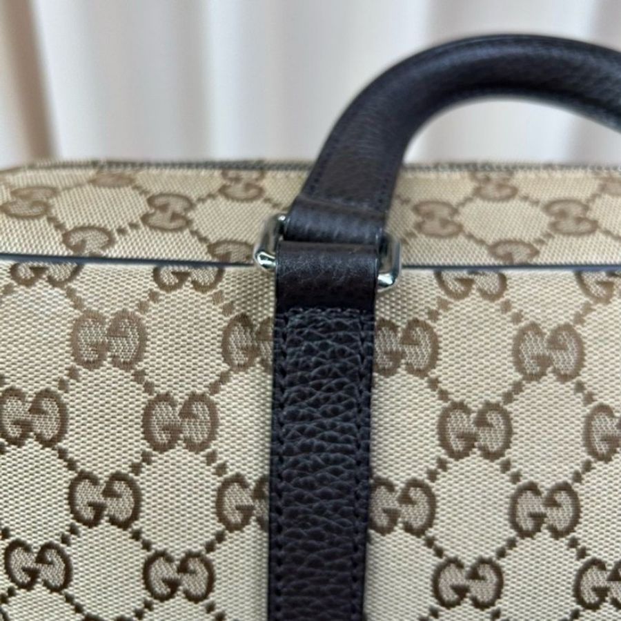 Gucci古馳經典老花公文包 帆布拼皮 銀色五金-11