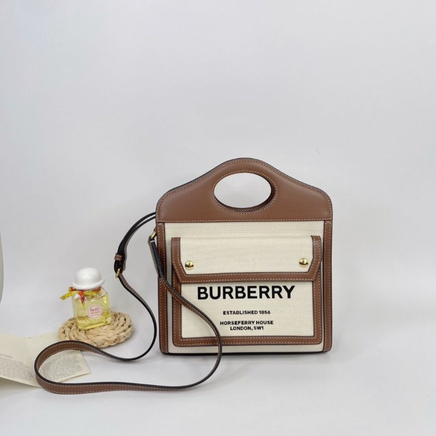 BURBERRY 帆布拼皮革口袋包-0