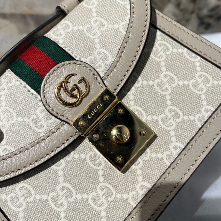 Gucci米色 牛皮PVC Ophidia手提鏈條斜背包-4