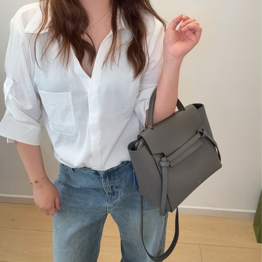 賽琳CELINE 經典大象灰 Micro Belt Bag 粒面小牛皮手提斜背鯰魚包-3