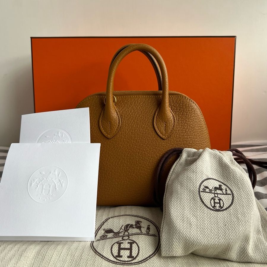 全套Hermes 愛馬仕 Mini Bolide 焦糖 Mysore山羊皮-0