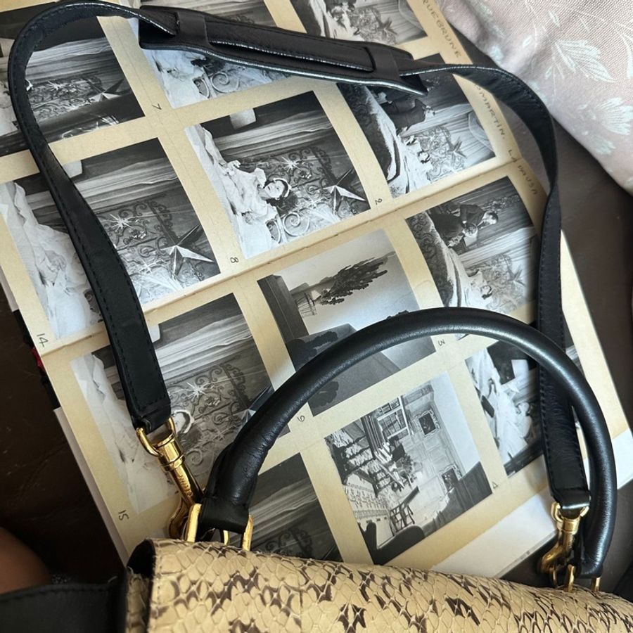 思琳 賽琳 蟒蛇紋 黑白拼色 皮革 斜背包 中古包 復古包  鞦韆包 celine 老花 中古包 側背包 斜背包 斜挎包 celine python trapeze bag black white-20