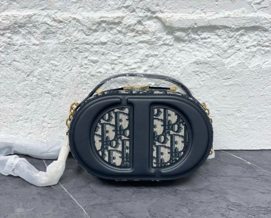 Dior 2CD Signature 藍色老花刺繡 拼皮革豬鼻子相機包手提肩背包-8