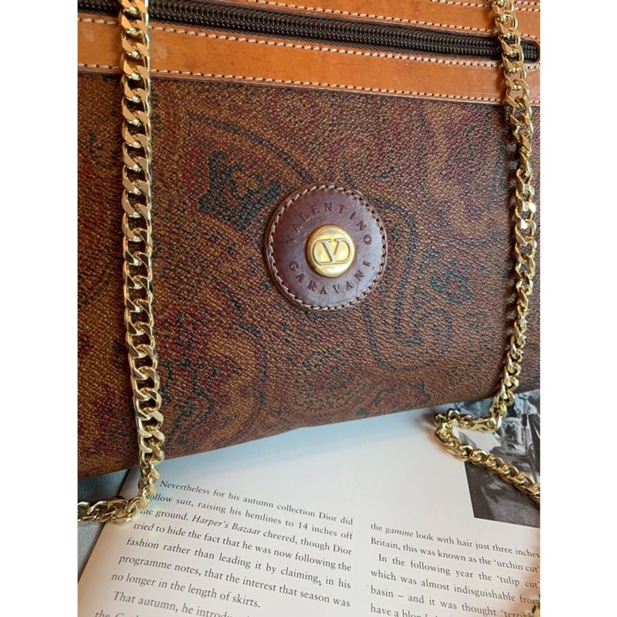 華倫天奴 Valentino Paisley 波斯紋 變形蟲花紋金鍊信封包 萬用化妝包 斜背包 日本中古-2