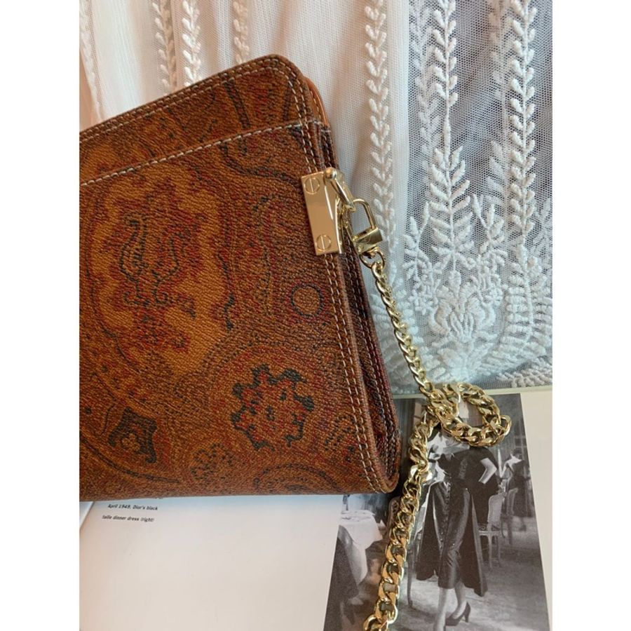 華倫天奴 Valentino Paisley 波斯紋 變形蟲花紋金鍊信封包 萬用化妝包 斜背包 日本中古-6