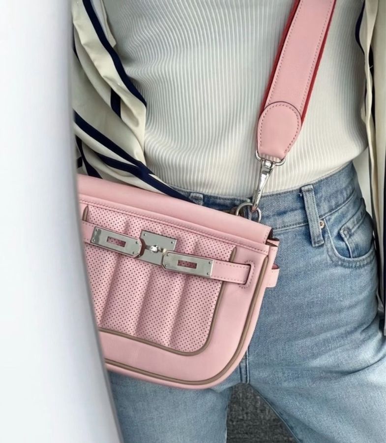 Hermes 櫻花粉銀扣 Berline20 Swift皮-0