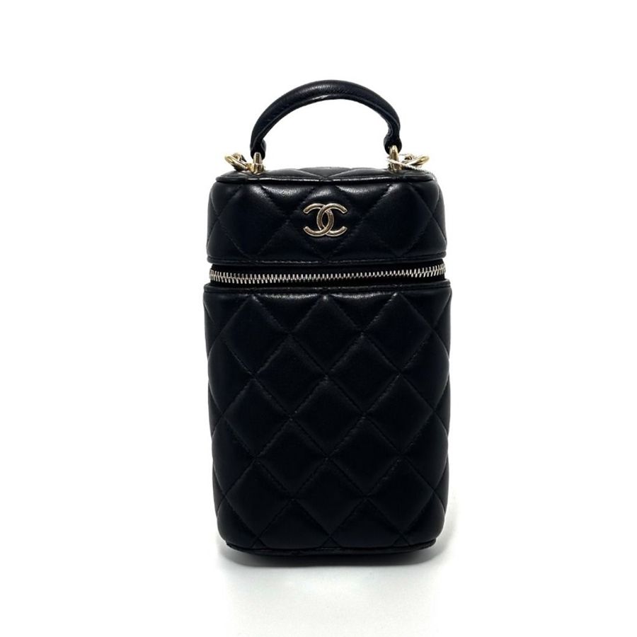 CHANEL 黑金羊皮肩背斜背手機包-5