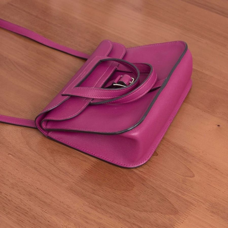 HERMES 玫瑰紫銀扣mini halzan 手提肩背斜背包😍-10