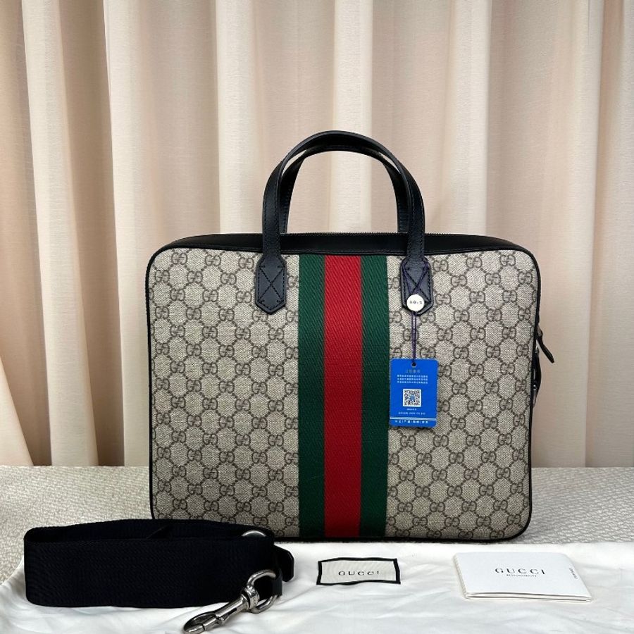 Gucci古馳ophidia老花雙G公文包 98新 經典老花 紅綠織帶 銀色五金 有肩帶-1