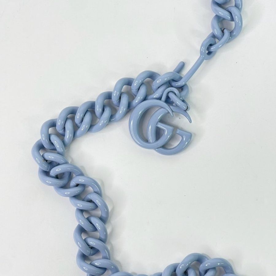 GUCCI GG馬夢絎縫皮革鍊帶腰/肩背包 寶寶藍-11