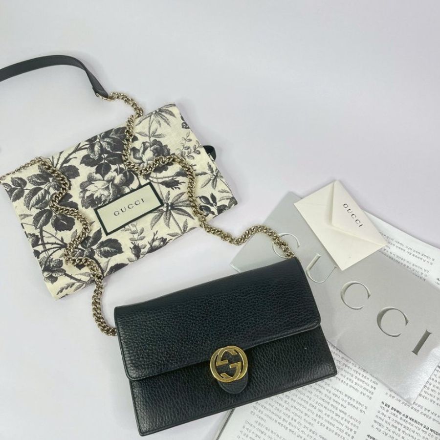GUCCI 荔枝皮雙G WOC 黑色-0