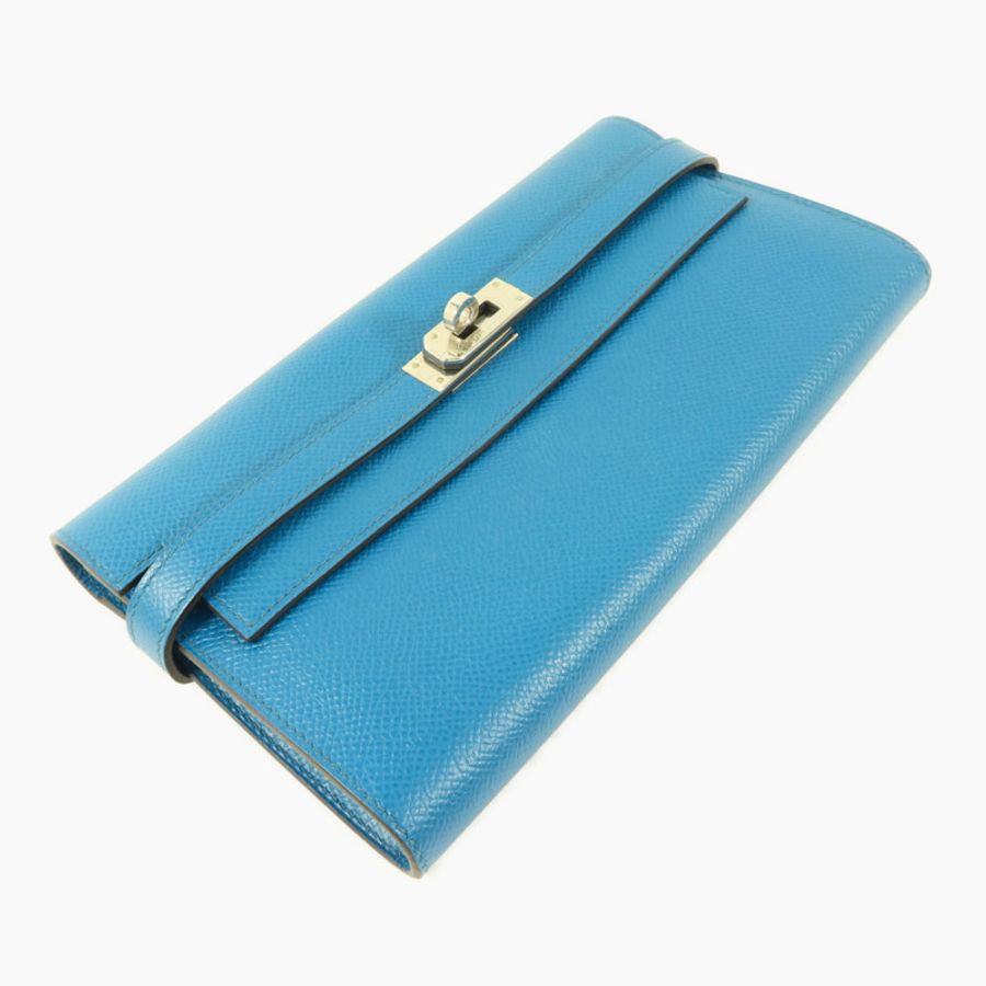 HERMES Epsom皮革Kelly Wallet長錢包Bleu Izmir-2