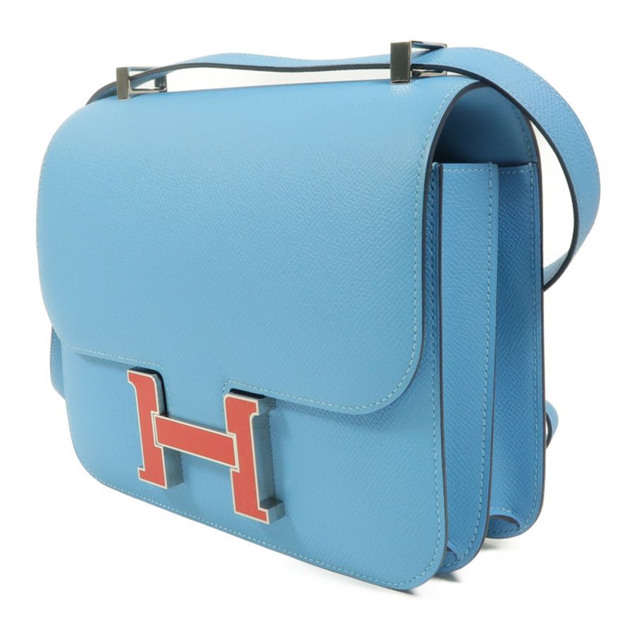 HERMES Epsom皮革Constance 24肩背袋Bleu Du Nord/Rouge de Coeur-2