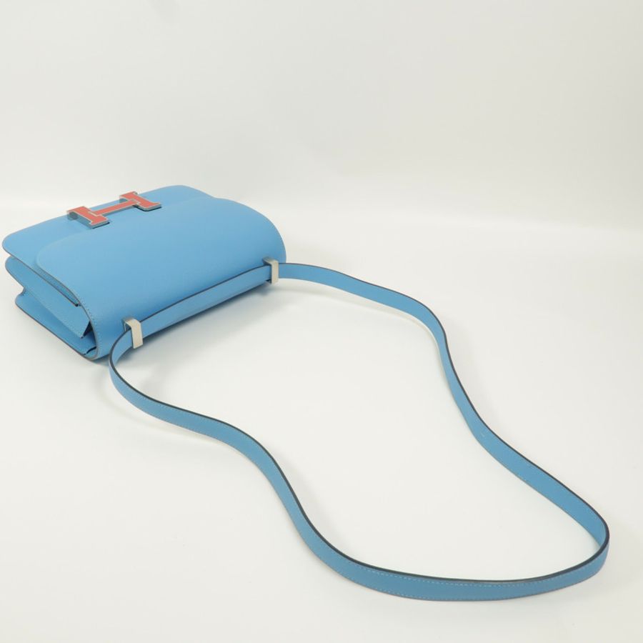HERMES Epsom皮革Constance 24肩背袋Bleu Du Nord/Rouge de Coeur-7