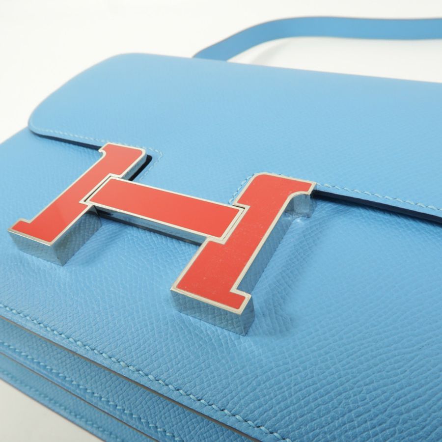 HERMES Epsom皮革Constance 24肩背袋Bleu Du Nord/Rouge de Coeur-8
