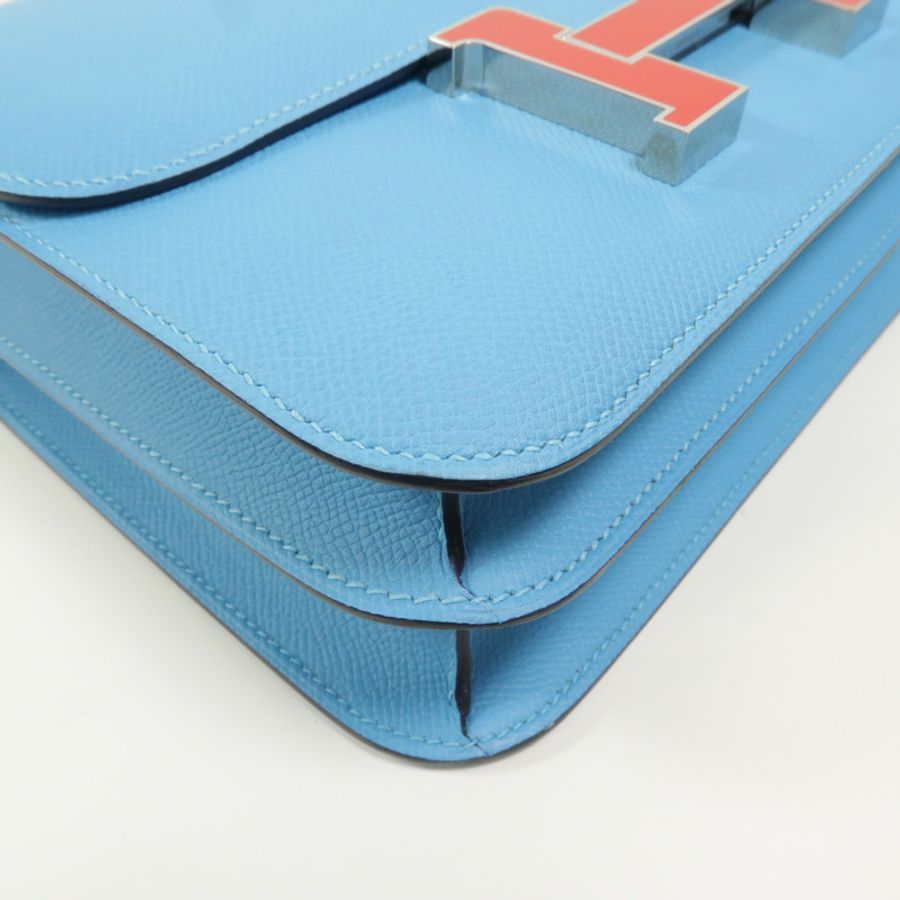 HERMES Epsom皮革Constance 24肩背袋Bleu Du Nord/Rouge de Coeur-10