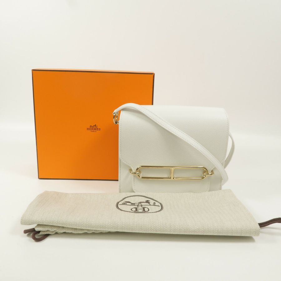 HERMES Evercolor皮革Roulis Mini肩背袋New White-7