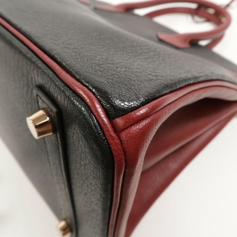 HERMES Chevre皮革Birkin 30 Special Order手挽袋Noir/Rouge H-12