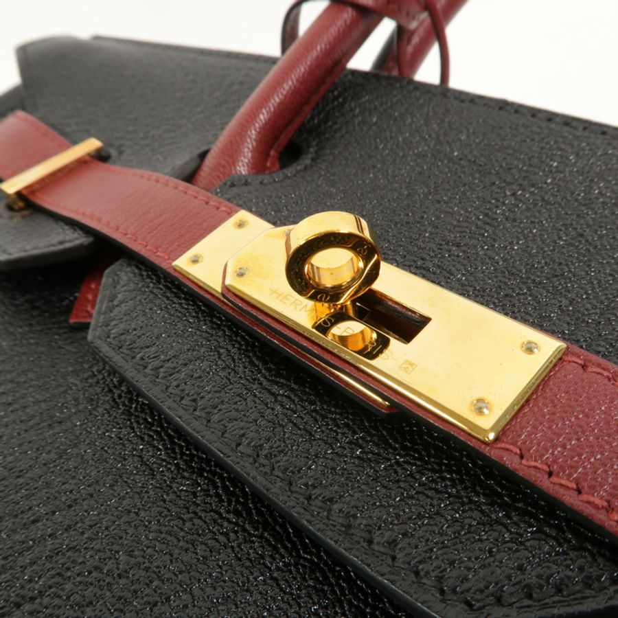 HERMES Chevre皮革Birkin 30 Special Order手挽袋Noir/Rouge H-14
