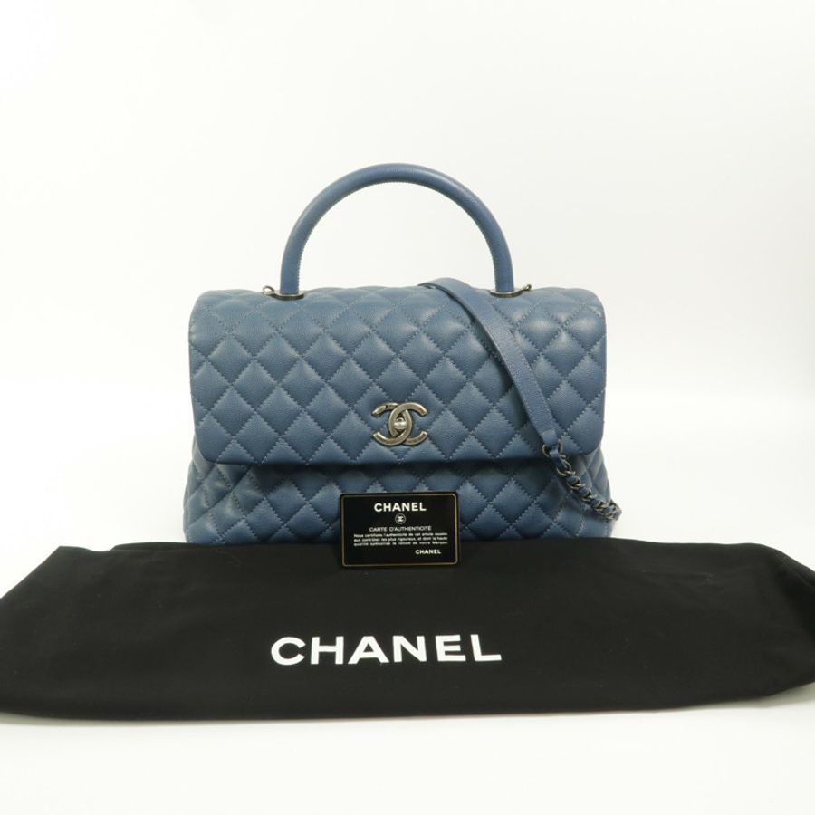 CHANEL 牛皮皮革Coco Handle Large鏈帶手挽肩背兩用袋-10