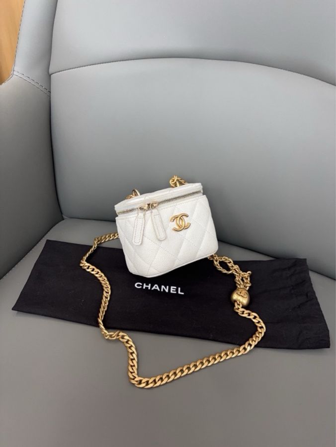 💎Chanel香奈兒|白金荔枝牛皮愛心調節鏈條小盒子|98新芯片款-2