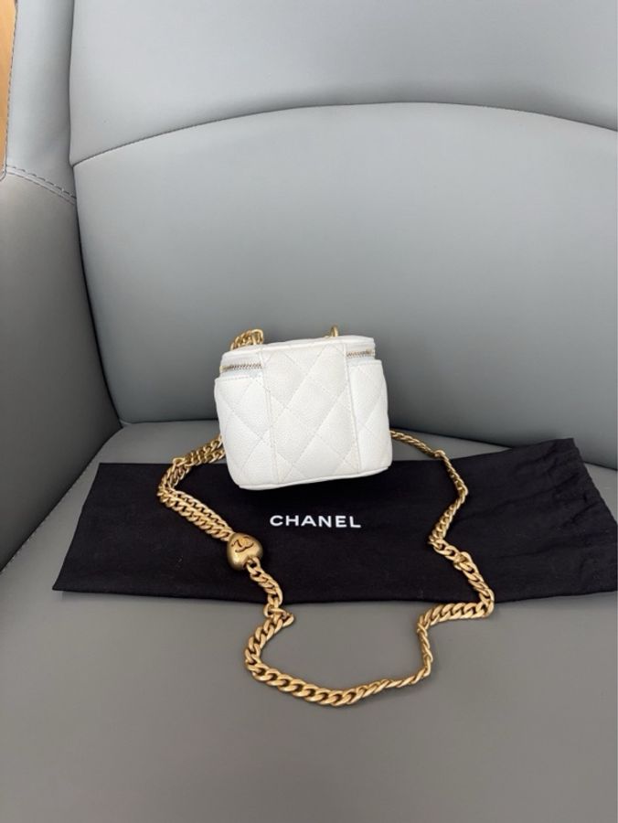 💎Chanel香奈兒|白金荔枝牛皮愛心調節鏈條小盒子|98新芯片款-4