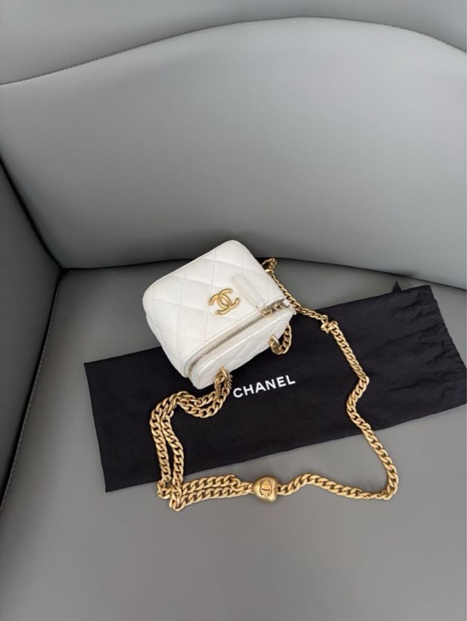💎Chanel香奈兒|白金荔枝牛皮愛心調節鏈條小盒子|98新芯片款-5