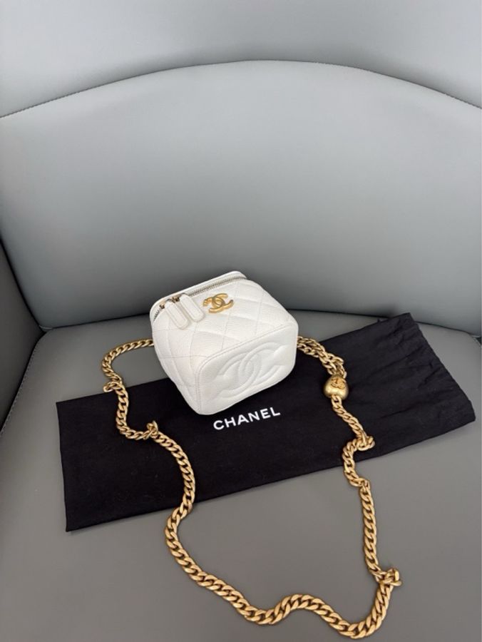 💎Chanel香奈兒|白金荔枝牛皮愛心調節鏈條小盒子|98新芯片款-8