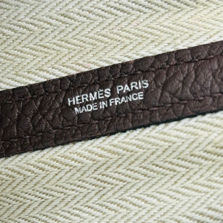 Hermes 98新 愛馬仕 棕色花園36 手提單肩包銀扣Negonda皮 框R刻-17