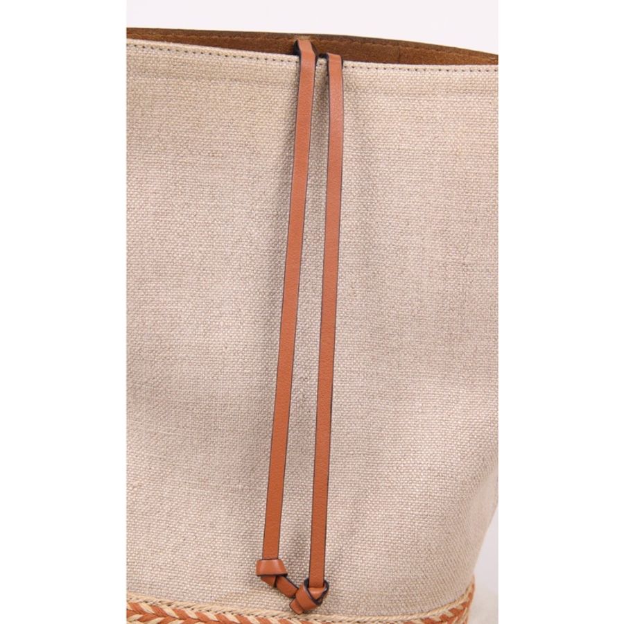 Loewe Gate Bucket棕色拼皮草编水桶包单肩包-22