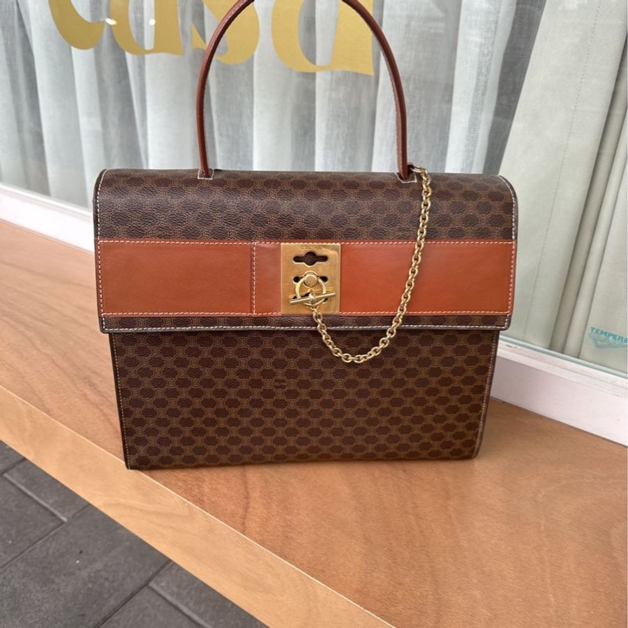 思琳 賽琳 凱莉包 老花凱旋門 斜背包 側背包 中古包包 老花凱莉包 凱旋門凱莉 托特包 側肩包罕有 celine vintage kelly bag-0