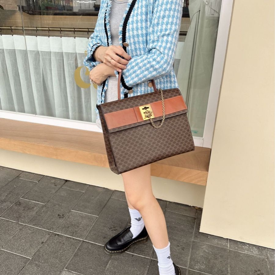 思琳 賽琳 凱莉包 老花凱旋門 斜背包 側背包 中古包包 老花凱莉包 凱旋門凱莉 托特包 側肩包罕有 celine vintage kelly bag-2