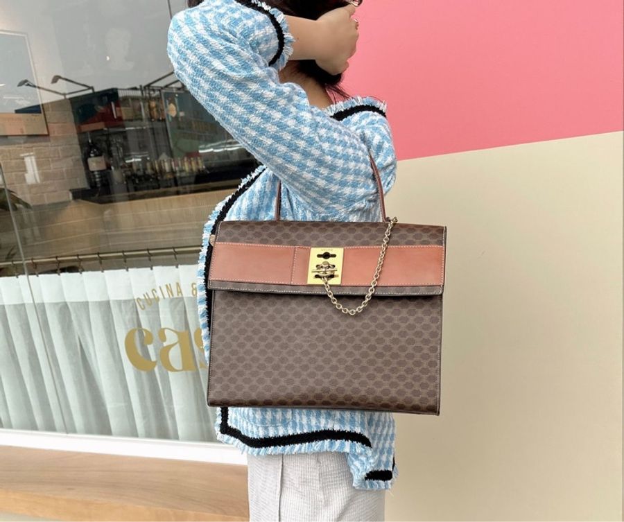 思琳 賽琳 凱莉包 老花凱旋門 斜背包 側背包 中古包包 老花凱莉包 凱旋門凱莉 托特包 側肩包罕有 celine vintage kelly bag-6